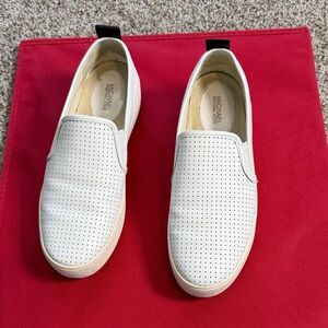 Michael Kors White Perforated Slip-On Shoes